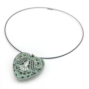 Mint and Silver Heart Necklace Magnetic Clasp